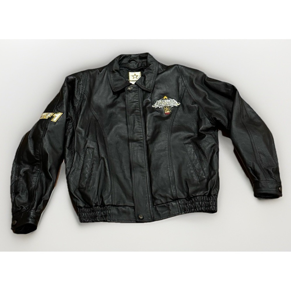 Vintage US Army Leather Bomber Jacket M Don Schumacher Drag Racing NASCAR JHD